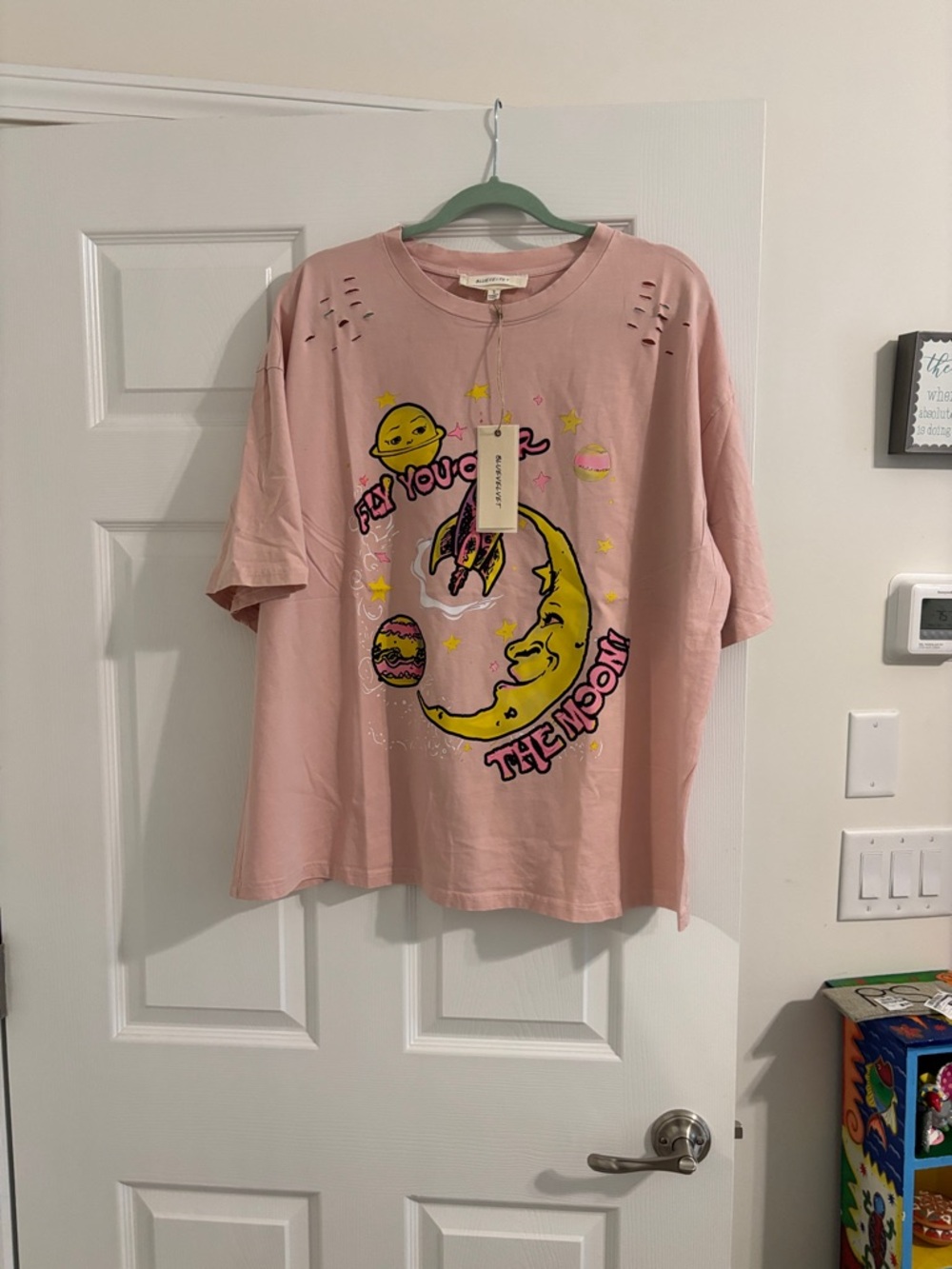 Pink Graphic Moon Tee with Yellow Accents